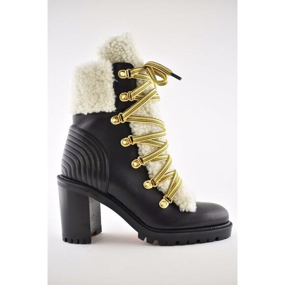 Christian Louboutin Yetita 70 Black Calf Leather Shearling Heel Combat Boot 36 - Picture 3 of 12